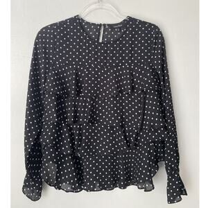 Lea & Viola Womens Black White Polka Dot Ruffle Long Sleeve Blouse Size XS